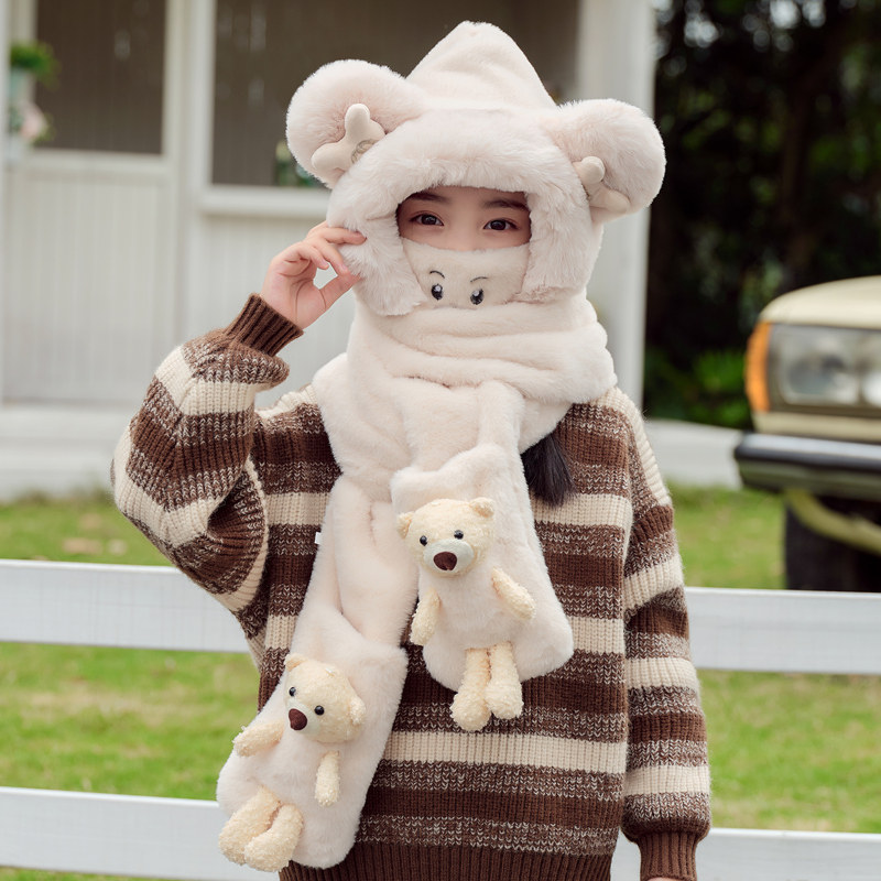 儿童帽子冬季女童围巾一体帽男童宝宝毛绒围脖手套三件套面罩秋冬,童装/婴儿装/亲子装,多件套 帽子、围巾、手套等组合,淘宝优惠券,粉丝福利购,淘宝优惠卷