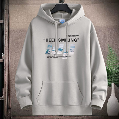 秋冬季休闲宽松加绒加厚套头连帽卫衣男青少年学生男生春秋外套潮