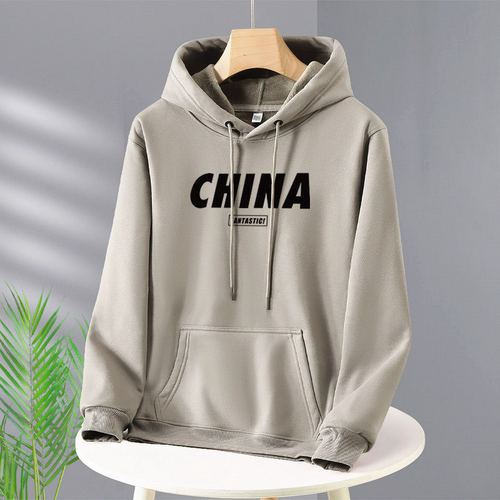 简约连帽纯棉套头卫衣男