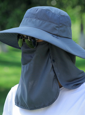 大檐遮阳帽男潮流夏季防晒户外透气钓鱼凉帽渔夫帽女遮脸太阳帽子