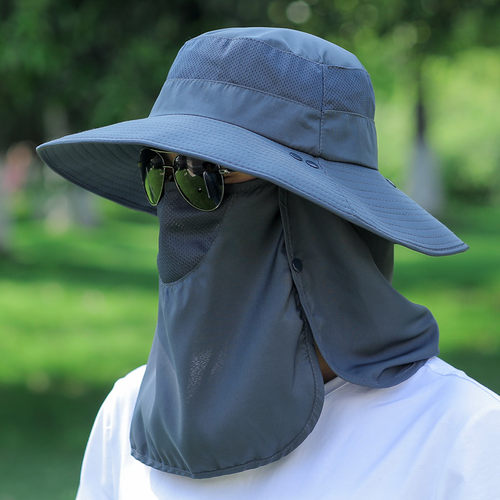 大檐遮阳帽男潮流夏季防晒户外透气钓鱼凉帽渔夫帽女遮脸太阳帽子 - 封面