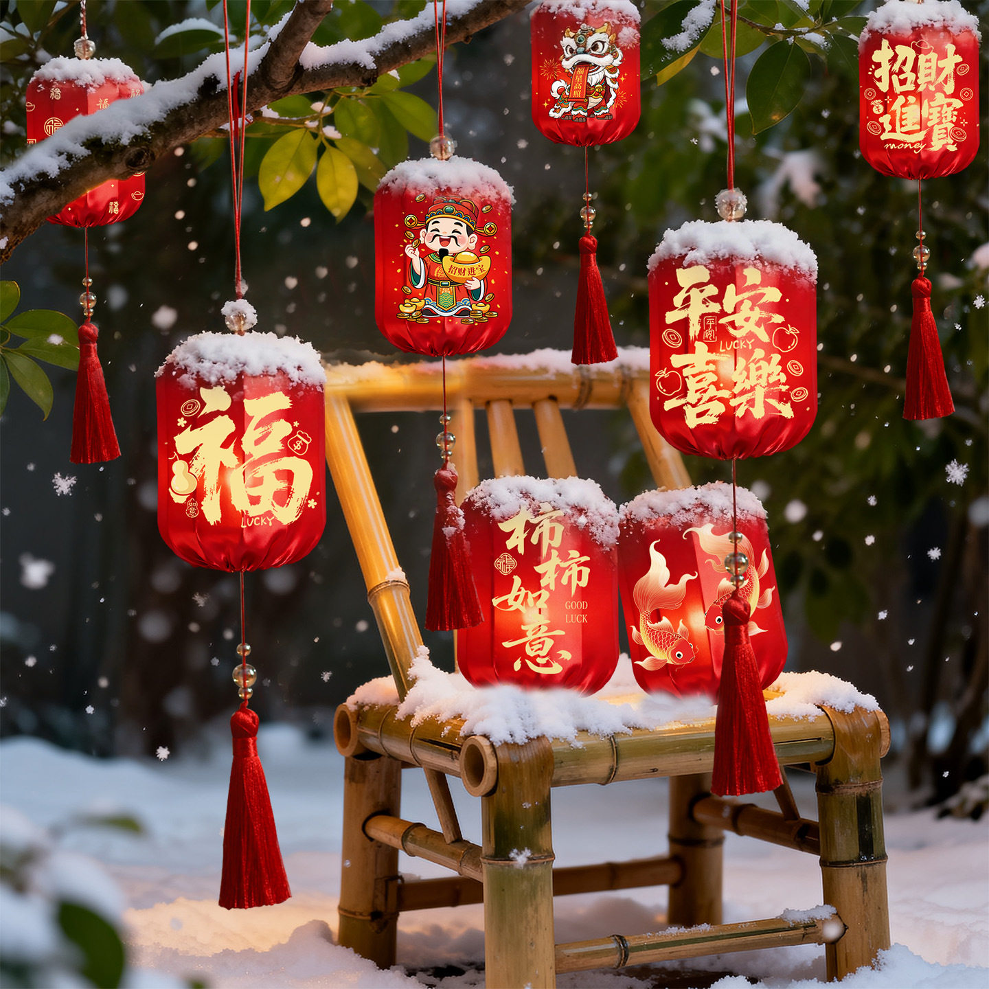 2026新年小灯笼装饰春节过年户外场景氛围布置发光红灯笼马年挂件