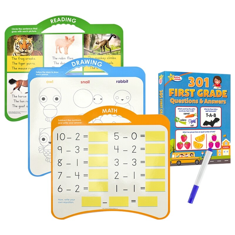 Active Minds Tote &Trace 3 Subject Write-and-Erase Set  First Grade  一年级写擦套装  语文 数学 科学 外语 练习册 英文原版
