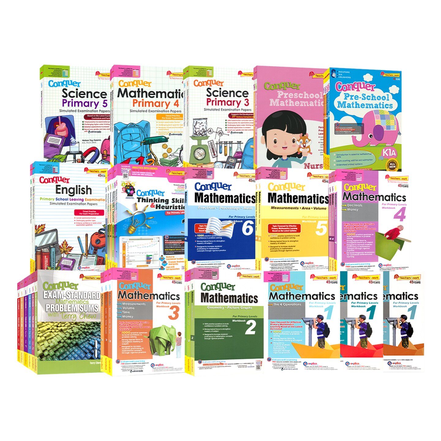 SAP Conquer Mathematics 新加坡数学攻克系列 幼儿园小学1-6年级练习册 应用题 奥数思维 科学 PSLE模拟卷 学霸培优教辅 英文原版