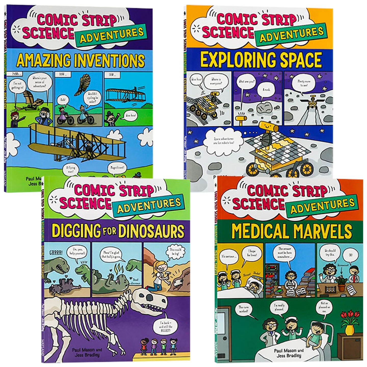 漫画科学第二季4册 英文原版 Comic Strip Science Adventures Amazing Inventions 惊人的发明/恐龙化石大战/探索太空/医学的奇迹