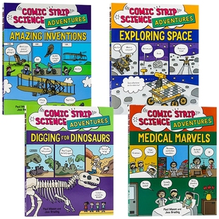 Strip Amazing 4册 Comic 探索太空 奇迹 漫画科学第二季 恐龙化石大战 Science 英文原版 惊人 Inventions Adventures 医学 发明