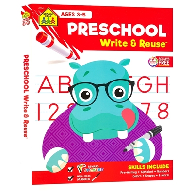 【自营】Preschool Write & Reuse Ages 3-5 School Zone 学龄前可擦写活动书 书写 字母 数字 益智活动 控笔能力 英文原版