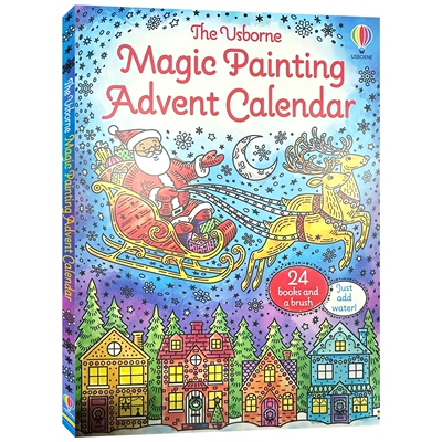 【自营】Usborne Magic Painting Advent Calendar 尤斯伯恩 魔法涂色降临日历 24册小书+画笔 圣诞艺术活动书 英文原版进口图书