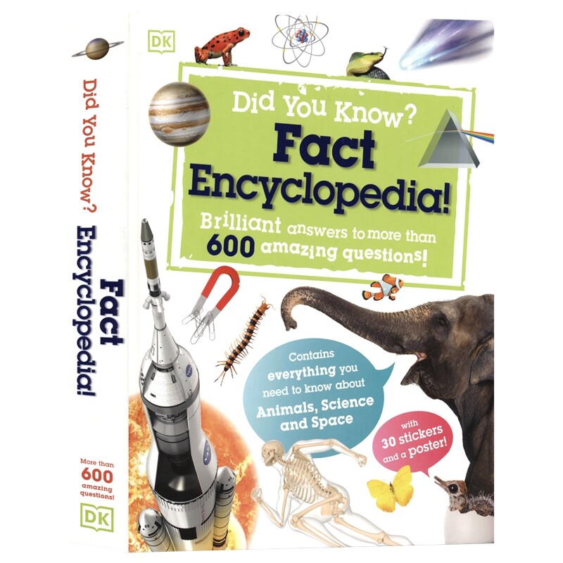 Did You Know Fact Encyclopedia 你知道吗？儿童事实百科全书  超600 个问题 动物 科学 太空 附赠贴纸和海报  6-9岁 英文原版