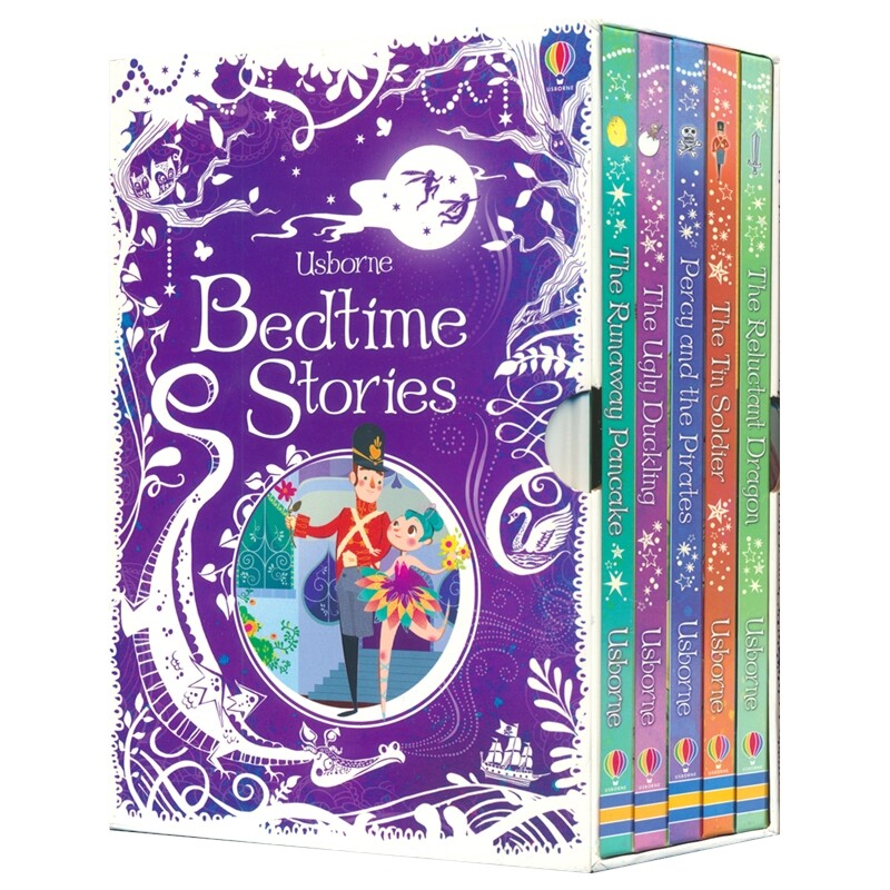 Usborne Bedtime Stories 尤斯伯恩 睡前读物5册盒装 全彩桥梁故事 丑小鸭 逃跑的煎饼 懒龙的故事 珀西与海盗 英文原版进口图书
