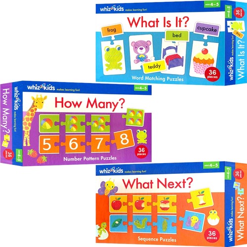Whiz Kids Number Pattern Puzzle Sequence Puzzle Word Puzzle 数字主题 序列主题 单词配对主图 益智拼图礼盒 36片 英文原版