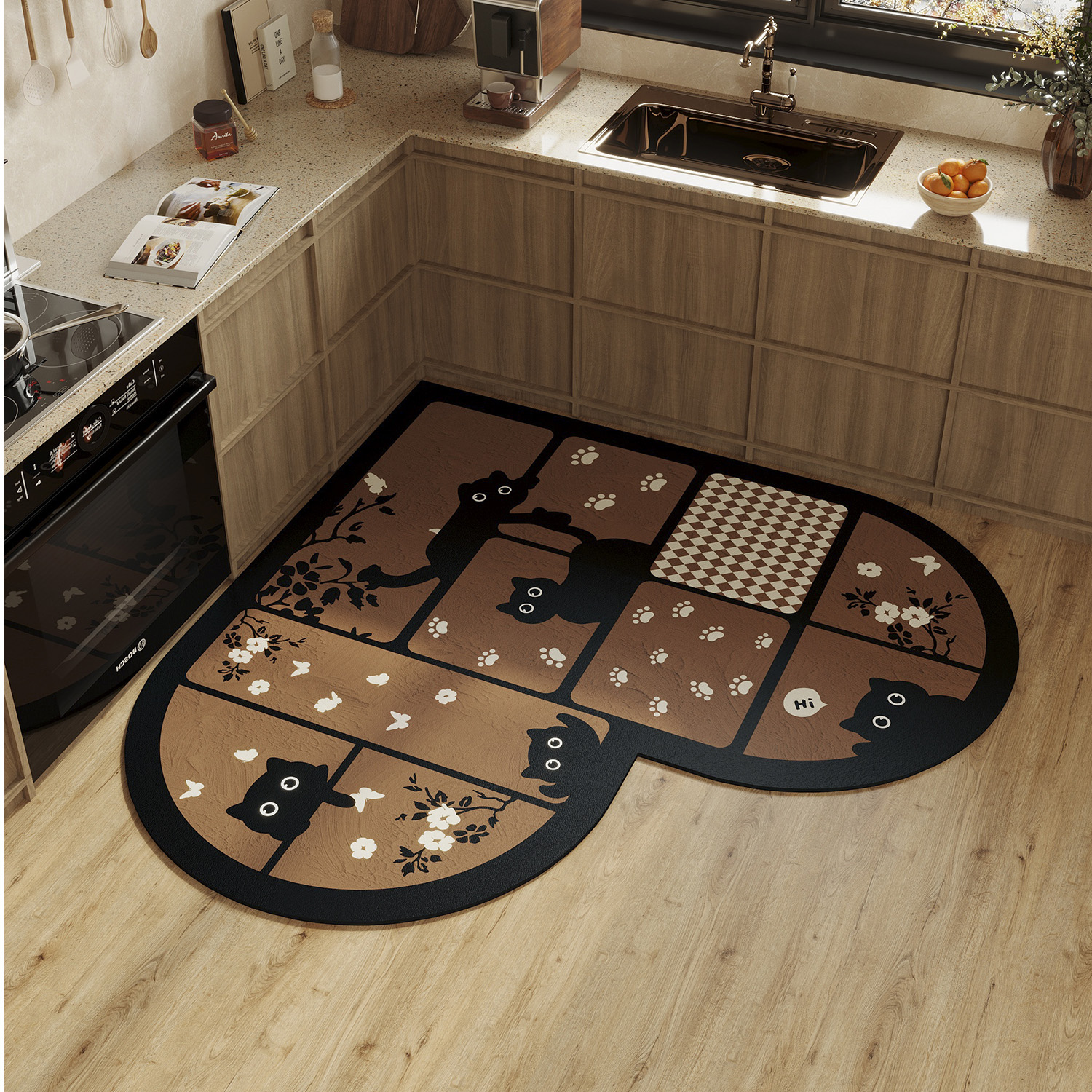 卡通厨房地垫防滑速干硅藻泥吸水