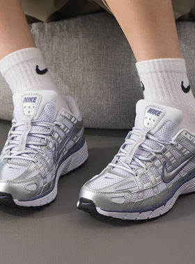 耐克女鞋P-6000银色老爹鞋轻便网眼透气运动复古跑步鞋BV1021-014