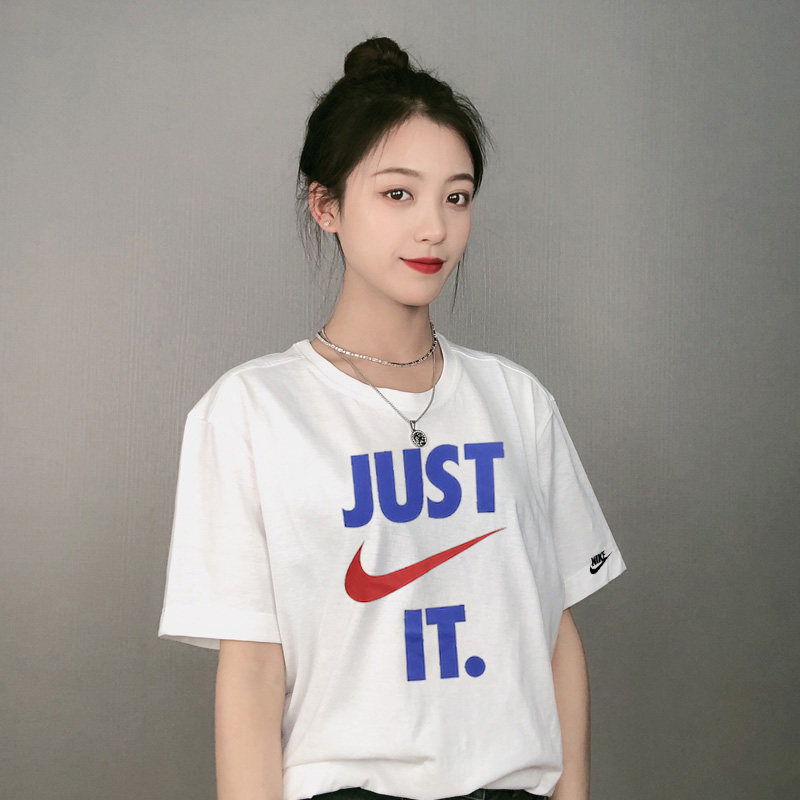 Nike耐克运动短袖女2022夏季情侣装红勾满分印花t恤男AQ5195