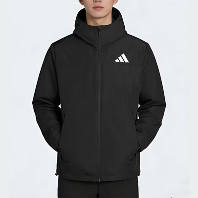 阿迪达斯外套男女装登山徒步运动服梭织连帽宽松户外夹克IB7052
