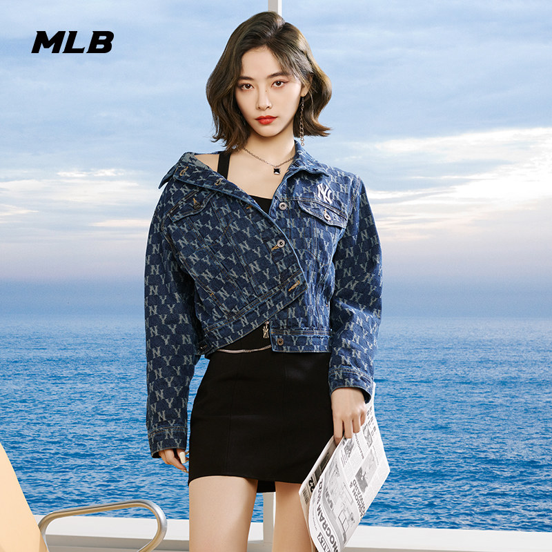 mlb官方旗舰店牛仔外套女装许佳琪同款短款休闲夹克3fdkm0321