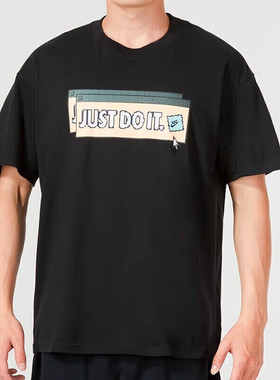 Nike耐克正品黑色印花纯棉短袖男跑步透气运动T恤休闲半袖FD1301