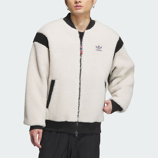 Adidas阿迪达斯三叶草男女装羊羔绒保暖双面穿夹克外套IX4214