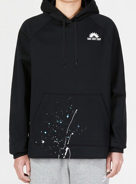 Nike耐克黑色泼墨印花卫衣男子加绒连帽运动装休闲上衣DV9907