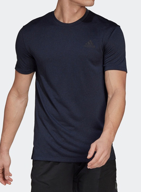 adidas阿迪达斯健身运动短袖男子深蓝色快干透气圆领T恤 HT9054