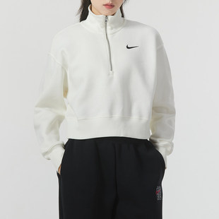 Nike耐克半拉链卫衣女装白色套头衫休闲宽松长袖运动服DQ5768-133