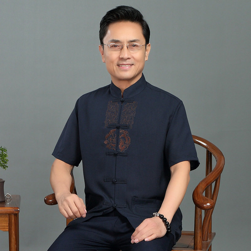 夏季薄款中国风太极服亚麻短袖宽松唐装男式中老年人套装棉麻衬衫在类目 男装, 民族服装中 - 来自Buy2taobao.com提供专业的淘宝代购服务