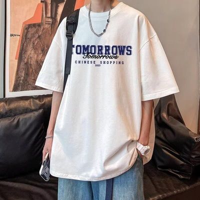 重磅t恤短袖男款夏季潮牌潮流半袖衣服美式复古高街白色麂皮体恤