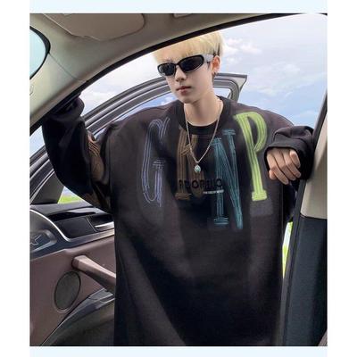 美式复古潮牌男士圆领卫衣秋冬季加绒加厚重磅青少年百搭休闲上衣