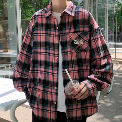 【黄明昊主理】TWOEX2美式02斑驳格子衬衫复古休闲情侣宽松外套