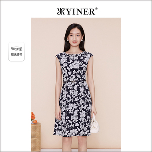 YINER音儿专选女装春季法式优雅印花设计感碎花无袖连衣裙