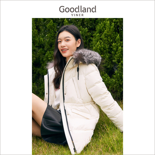 Goodland美地女装 狐狸毛领羽绒服 2023冬季 霍尔多巴吉鹅绒