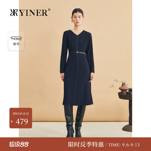【反季特惠】【美丽诺羊毛】YINER音儿专选冬季法式V领连衣裙