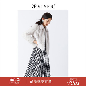 YINER音儿专选女装冬季短款翻领保暖舒适水貂毛皮草外套