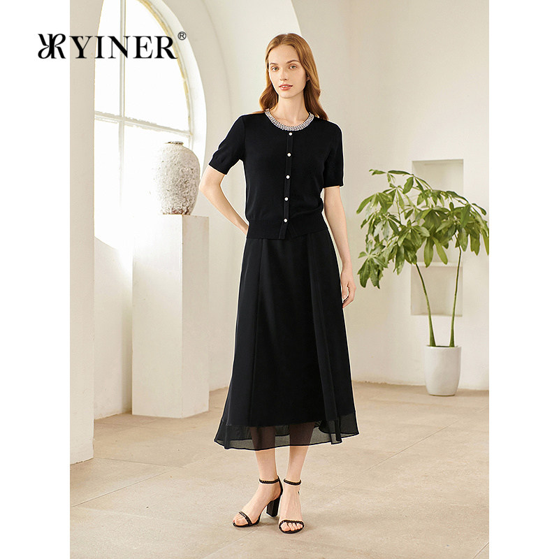 YINER音儿专选夏季新款法式短袖钉珠领薄款针织衫多色轻上衣图片