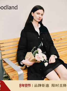 【云朵0压感】Goodland美地女装冬季时尚大翻领束腰假两件羽绒服