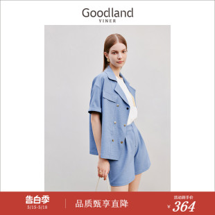 外套 Goodland美地女装 通勤气质薄款 夏季 双排扣短袖 衬衫