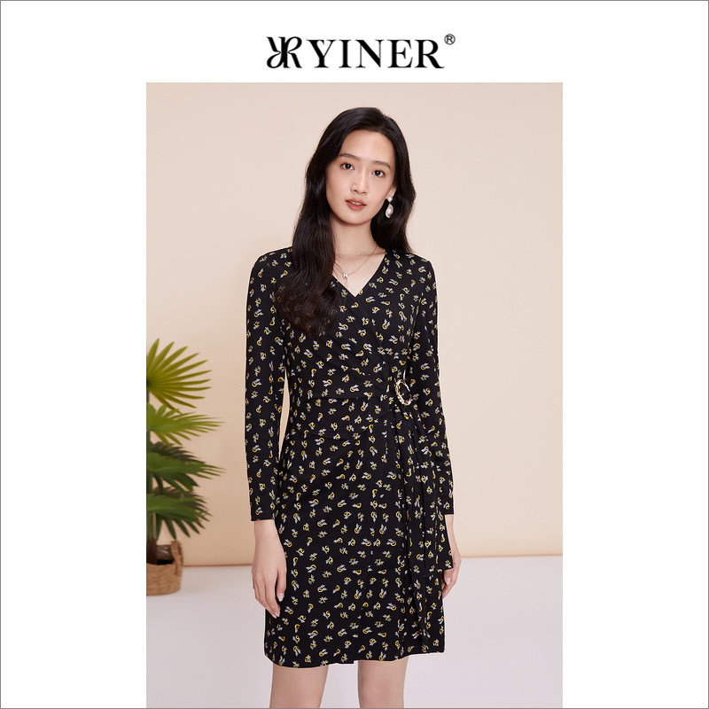 YINER音儿专选女装春季艺术印花高级感连衣裙