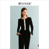 YINER音儿专选女装 收腰弹力上衣 衬衫 秋季 圆领钉钻长袖