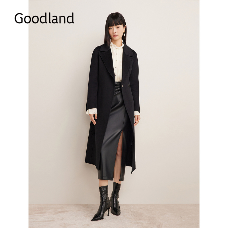 【100山羊绒】Goodland美地女装冬季时尚双面毛呢大衣法式外套