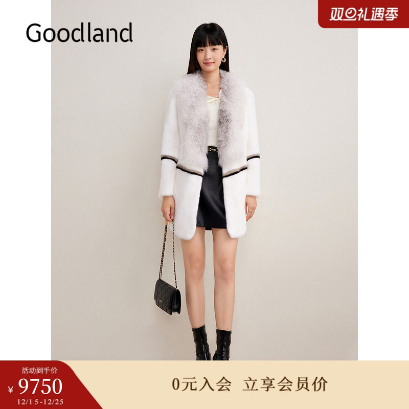 Goodland美地女装冬季时尚千金风狐狸毛领水貂毛皮真皮皮草