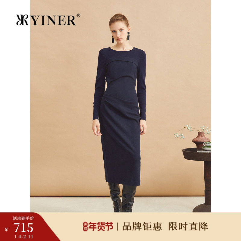 【美丽诺羊毛】YINER音儿冬季斜纹收褶法式连衣裙,女装/女士精品,连衣裙,淘宝优惠券,粉丝福利购,淘宝优惠卷