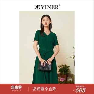 YINER音儿专选女装 抽绳绿色连衣裙 夏季 醋酸系列