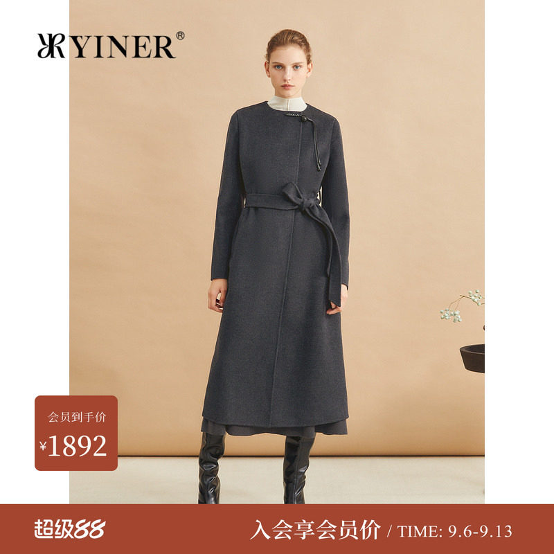 【桑蚕丝+山羊绒】YINER音儿女装冬季时尚羊毛双面毛呢大衣外套图片