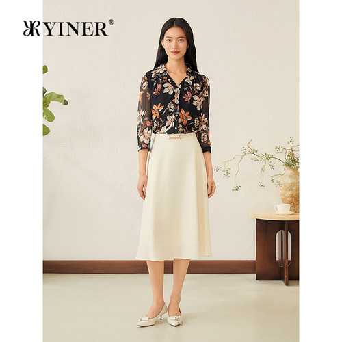 YINER音儿专选夏季新款法式轻薄透气印花衬衫优雅轻上衣