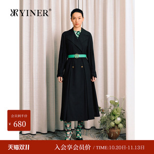 【丝光美丽诺羊毛】YINER音儿秋季大翻领风衣长款外套女长袖薄款