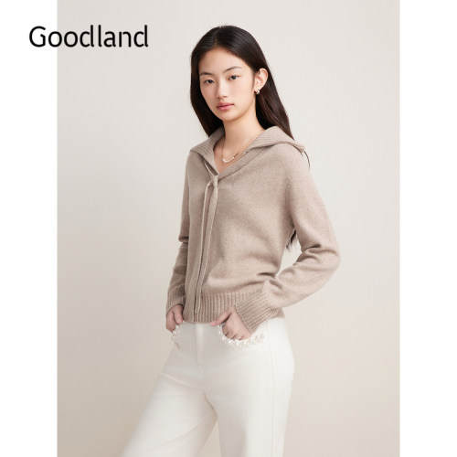 【绵羊毛+羊绒】Goodland美地秋季松弛感上衣翻领针织衫长袖