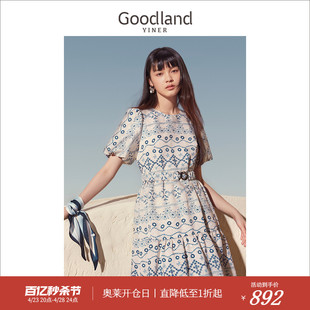 夏新中式 非遗源流 Goodland美地女装 名族风提花连衣裙