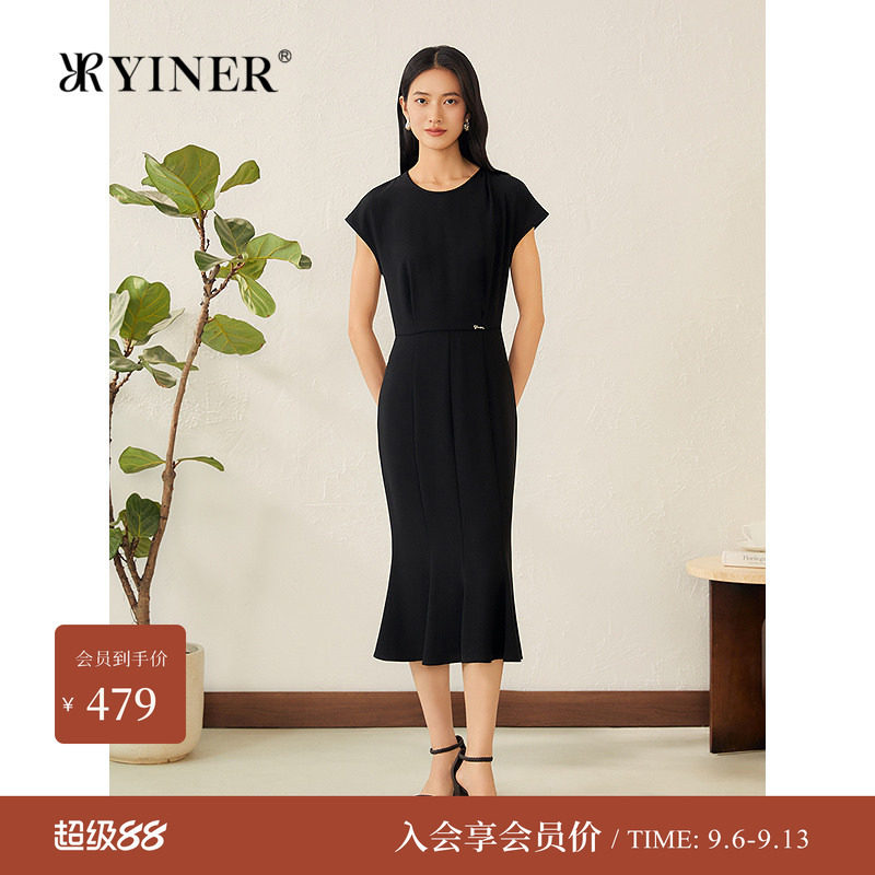YINER音儿专选夏季新款法式小盖袖鱼尾裙小礼裙假两件连衣裙图片