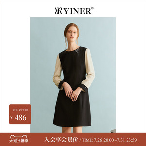 YINER音儿专选冬季撞色烫钻斜纹温暖仿羊毛尼连衣裙
