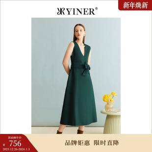 优雅无袖 YINER音儿冬季 优雅绵羊毛法式 法式 系带连衣裙 女装